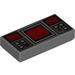 LEGO Dark Stone Gray Tile 1 x 2 with Control Panel with Dark Red Screens with Groove (3069)