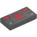 LEGO Dark Stone Gray Tile 1 x 2 with Control Panel with Dark Red Screens with Groove (3069 / 66894)