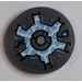 LEGO Dark Stone Gray Tile 2 x 2 Round with Hatch and Medium Blue Energy Pattern Sticker with Bottom Stud Holder (14769)