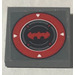 LEGO Dark Stone Gray Tile 2 x 2 with batman logo and red circle Sticker with Groove (3068)