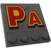 LEGO Dark Stone Gray Tile 4 x 4 with Studs on Edge with Yellow-Red &#039;PA&#039; Sticker (6179)