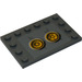 LEGO Dark Stone Gray Tile 4 x 6 with Studs on 3 Edges with Yellow Circles (Bionicle Code), Type 8 Sticker (6180)