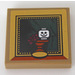 LEGO Donker Zandbruin Tegel 2 x 2 met Gold Kader en Skelet Hoofd en Grapes in een Cup Sticker met groef (3068)