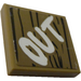 LEGO Dark Tan Tile 2 x 2 with &quot;OUT&quot; Sticker with Groove (3068)