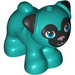 LEGO Dark Turquoise Dog - Pug with Black Ears and Muzzle and Metallic Pink Nose (72464 / 77303)