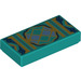 LEGO Dark Turquoise Tile 1 x 2 with Gold and Blue with Groove (3069 / 67558)