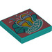 LEGO Dark Turquoise Tile 2 x 2 with Samba Style Print with Groove (3068 / 73062)