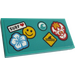 LEGO Dark Turquoise Tile 2 x 4 with Flower, Emoji, Mask, Wave, Shark Fin and &#039;SURF&#039; Sticker (87079)