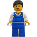 LEGO Dock Worker - Vrouwelijk met Blauw Overalls, Zwart Haar Minifiguur