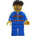 LEGO Driver with Blue Jacket with orange stripes and black cap and beard Minifigure