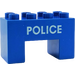 Duplo Blau Backstein 2 x 4 x 2 mit 2 x 2 Ausgeschnitten auf Unterseite mit &quot;Polizei&quot; (6394)
