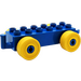 LEGO Duplo Blauw Auto Chassis 2 x 6 met Geel Wielen (Oudere open trekhaak)