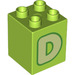 LEGO Duplo Lime Duplo Brick 2 x 2 x 2 with Letter &quot;D&quot; Decoration (31110 / 65971)
