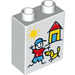LEGO Duplo White Brick 1 x 2 x 2 with Childrens drawing of house, dog and person with Bottom Tube (15847 / 29718)