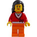 LEGO Femelle Town Minifigurine, Mi-longueur Noir Cheveux, Pull-over Cropped avec Arc, Cœur Collier, Orange Jambes