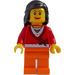 LEGO Female Town Minifigure, Midden lengte Zwart Haar, Sweater Cropped met Bow, Hart Necklace, Oranje Poten
