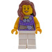 LEGO Weiblich mit Dark Lila Blouse mit Gold Gürtel und Blumen Muster, Weiß Beine Minifigur