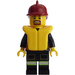 LEGO Firefighter in Uniform with Brown Goatee, Life Preserver, and Dark Red Helmet Minifigure