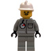 LEGO Fireman met Light Grijs Coat met Lucht Gauge en Pocket, Light Grijs Poten, Pointed Mustache, en Wit Brand Helm minifiguur