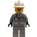 LEGO Fireman with Light Gray Coat with Air Gauge and Pocket, Light Gray Legs, Pointed Mustache, and White Fire Helmet Minifigure