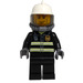 LEGO Fireman with Reflective Stripes, Black Legs, White Fire Helmet, Breathing Neck Gear with Airtanks Minifigure