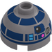 레고 플랫 실버 벽돌 2 x 2 둥근 ~와 함께 Dome 맨 위 ~와 함께 R2-D2 Astromech Droid 머리 (중공 스터드, 액슬 홀더) (18841 / 66823)