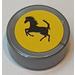 LEGO Effen Zilver Tegel 1 x 1 Ronde met Ferrari logo Zwart Paard Aan Geel Background Sticker (35380)
