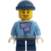 LEGO Girl with Medium Blue Jacket, Dark Blue Short legs and Dark Blue Cap Minifigure