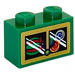LEGO Grün Backstein 1 x 2 mit Bolzen auf Eins Seite mit Sweets behind Tür Aufkleber (11211)