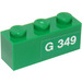 LEGO Green Brick 1 x 3 with &#039;G 349&#039; (Right) Sticker (3622)