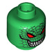 LEGO Green Minifigure Head with Red Eyes, Sharp Tooth Grin and Reptile Scales (Safety Stud) (3626 / 56523)