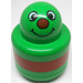 LEGO Green Primo Round Rattle 1 x 1 Brick with smiling face with dark red nose and dark red stripe (31005)