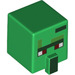 LEGO Green Square Head with Nose with Zombie Villager Face with Dark Red Eyes (23766 / 26833)