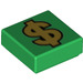 LEGO Groen Tegel 1 x 1 met Gold Dollar Sign met groef (3070 / 69046)