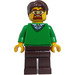 LEGO Green V-Neck Sweater, Dark Brown Poten, Dark Brown Kort Tousled Haar, Beard, Safety Goggles minifiguur