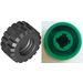 LEGO Green Wheel Rim Wide Ø11 x 12 with Notched Hole with Tire 21mm D. x 12mm - Offset Tread Small Wide with Slightly Bevelled Edge and no Band