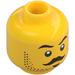 LEGO Head with Stubble, Handlebar Mustache and Serious/Scared Expression (Recessed Solid Stud) (3626 / 101383)