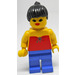 LEGO Lady mit Rot Halter oben und Schwarz Haar Minifigur