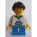 LEGO Lego Creator Child with White Hoodie with Blue Pockets, Dark Azure Short Legs, Freckles, Dark Brown hair ponytail Minifigure