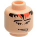 LEGO Light Flesh Minifigure Head with Black and Red Hair on Forehead and Lopsided Open Mouth (Safety Stud) (3626 / 63163)
