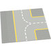 LEGO Light Gray Baseplate 32 x 32 with Road with 9-Stud T Intersection with Yellow Lines and Central Divider