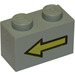 LEGO Light Gray Brick 1 x 2 with Yellow Left Arrow and Black Border with Bottom Tube (3004)