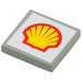 LEGO Light Gray Tile 2 x 2 with Shell Logo (White Background) Sticker with Groove (3068)