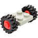 LEGO Light Gray Vintage Axle Plate With Red Wheel Hub and Small Offset Treaded Tyre