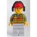 LEGO Light Oranje Safety Vest, Medium Stone Grijs Poten, Rood Pet met Gat, Headphones, Peach Lips minifiguur