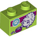 LEGO Lime Brick 1 x 2 with hedgehog, food and light blue paw print with Bottom Tube (3004 / 26637)
