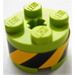 LEGO Lime Brick 2 x 2 Round with Black and Yellow Diagonal Stripes Sticker (3941)