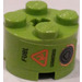 LEGO Lime Brick 2 x 2 Round with &#039;FUEL WARNING&#039; Sticker (3941)