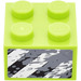 LEGO Limette Backstein 2 x 2 mit Schwarz und Weiß Danger Streifen (Recht) Aufkleber (3003)