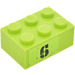 LEGO Lime Brick 2 x 3 with &quot;6&quot; (Right) Sticker (3002)